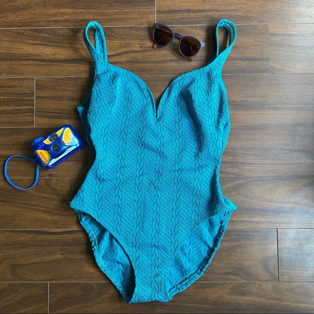 Teal + green braid pattern vintage swimsuit